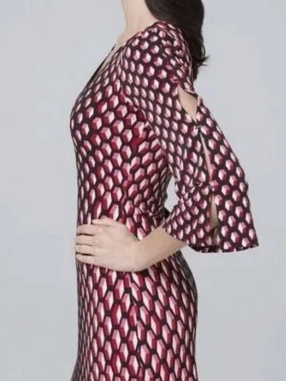 WHBM Red, Pink, White Black V-Neck Shift Dress 3/4 Split Bell Sleeves - Sz Med